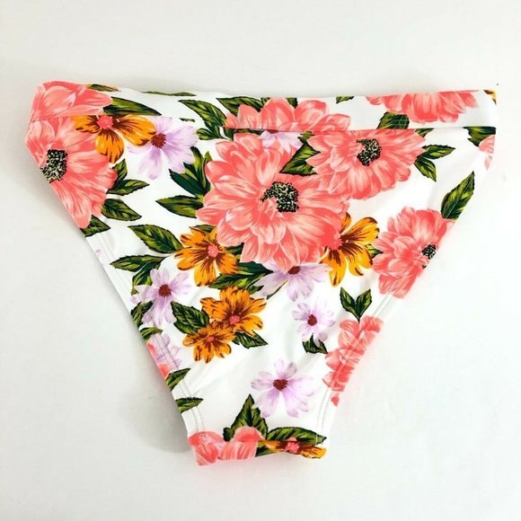 Sunn Lab Swim Bikini Bottom Floral High Waist Pink White Size M - Picture 2 of 3
